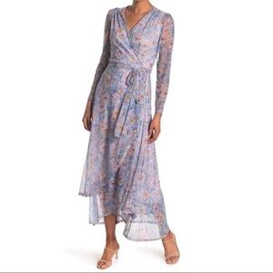 Laundry Shelli Segal Dress Womens 8 Floral Mesh Wrap Maxi Hi Lo Semi Sheer